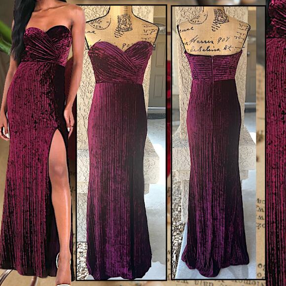 Lulus Plum Velvet Pleated Strapless Classy Sensation Maxi Dress Size M - Picture 1 of 14